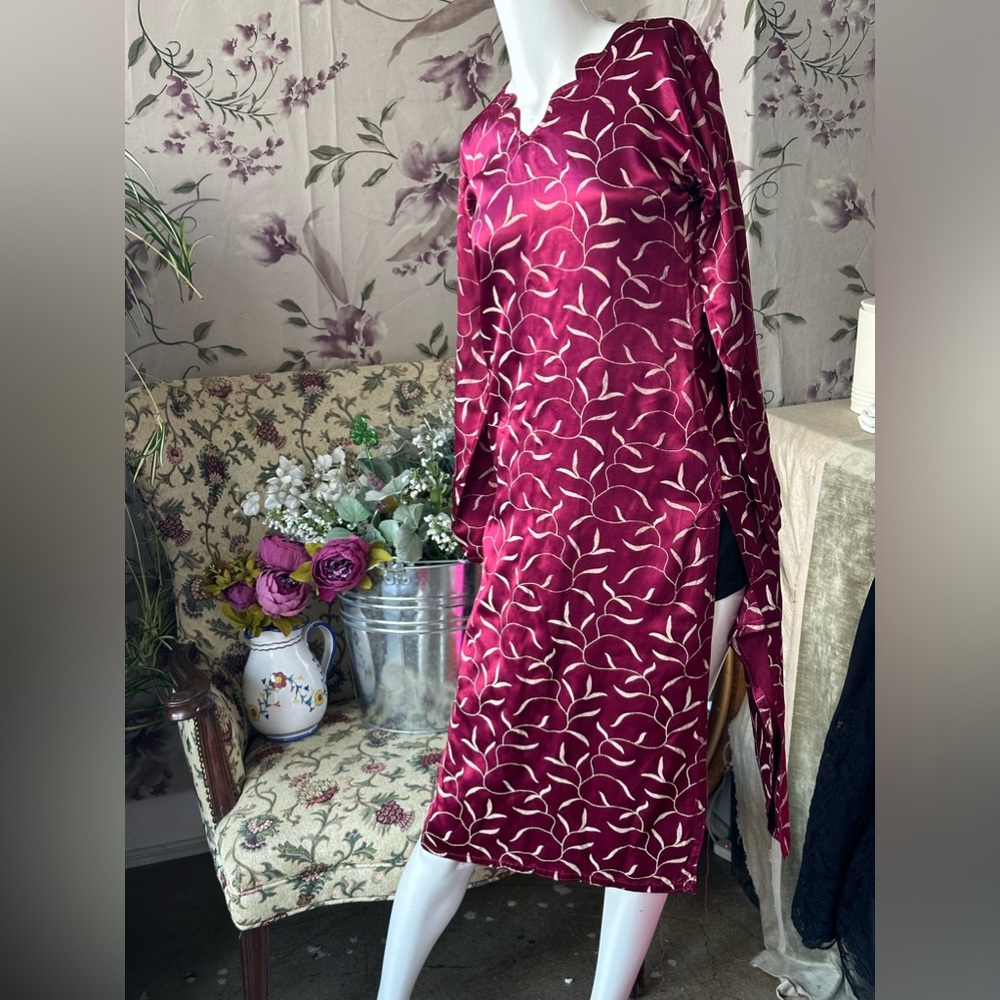 Vintage Handmade Satin Cotton embroidery gold thread Fabric Tunic Dress Top